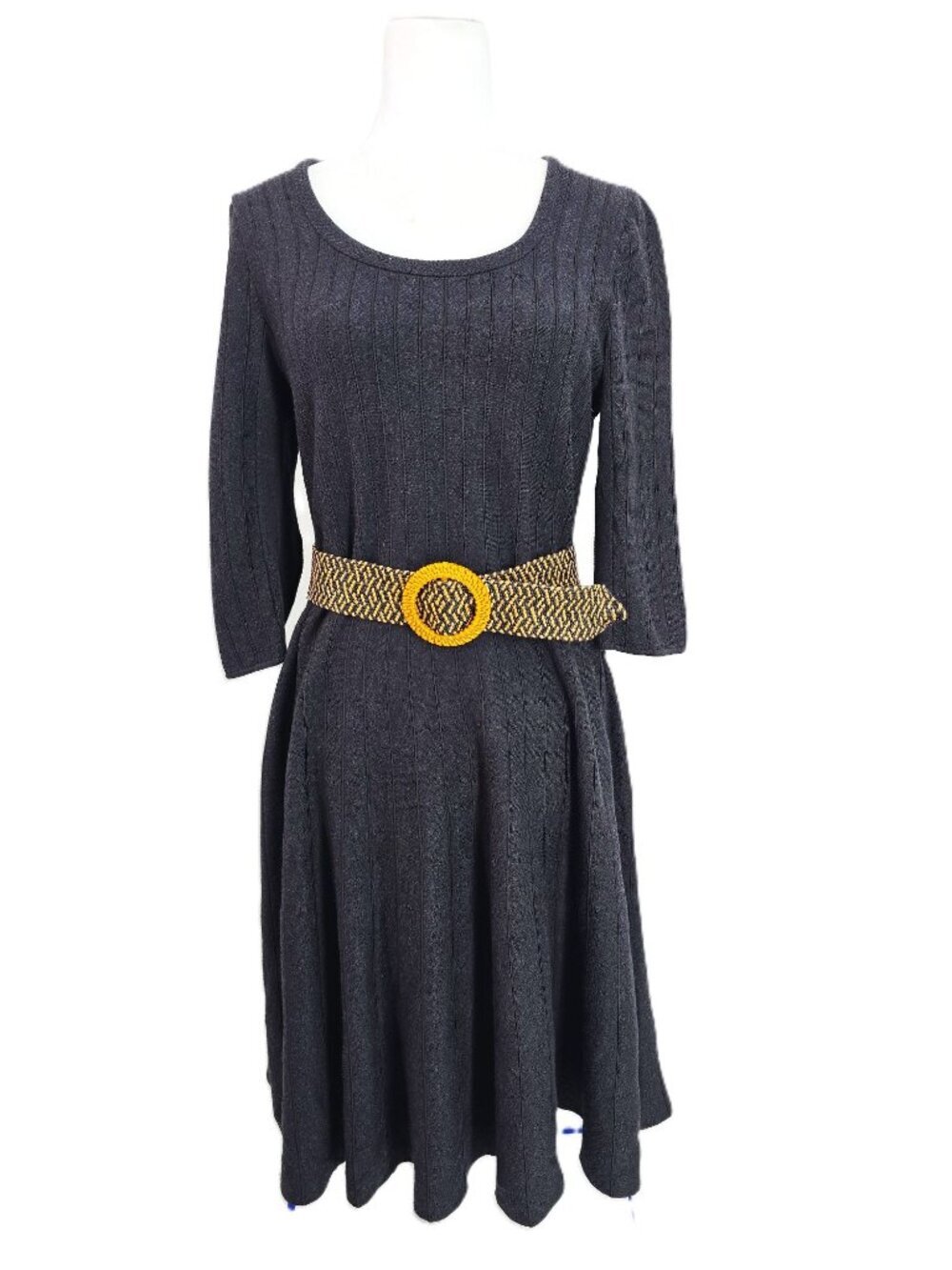 NIc & Zoe Dark Gray Ribbled KNit MiDi Sweater Circle Dress Women Size Large